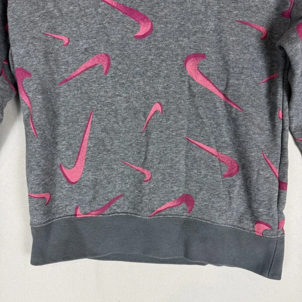 Nike Sweatshirt Kids XS Gray Pullover Fleece Allover‎ Swoosh Logo Graphic